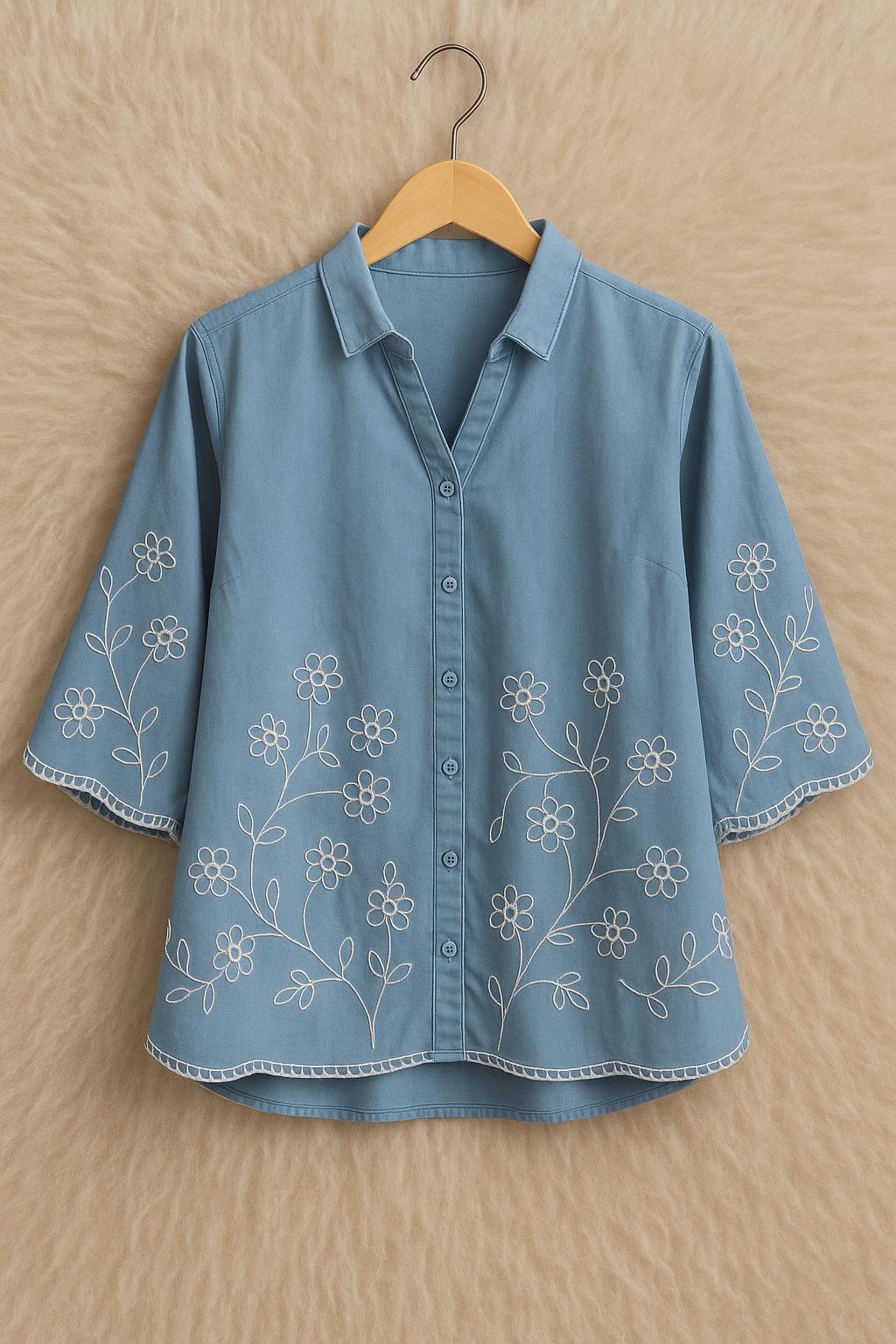 Embroidered Denim A-Line Shirt