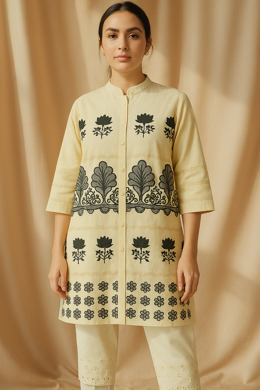 Black Blossom Ethnic Co-ord Set