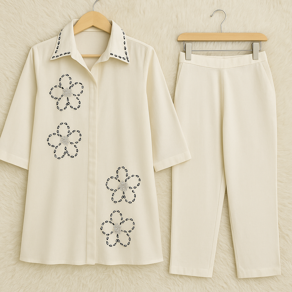 Hand-Embellished Pearl Collar Co-ord Set