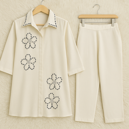 Hand-Embellished Pearl Collar Co-ord Set