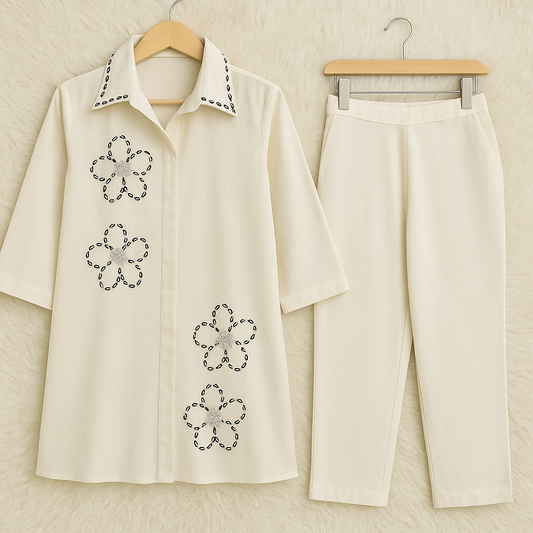 Hand-Embellished Pearl Collar Co-ord Set