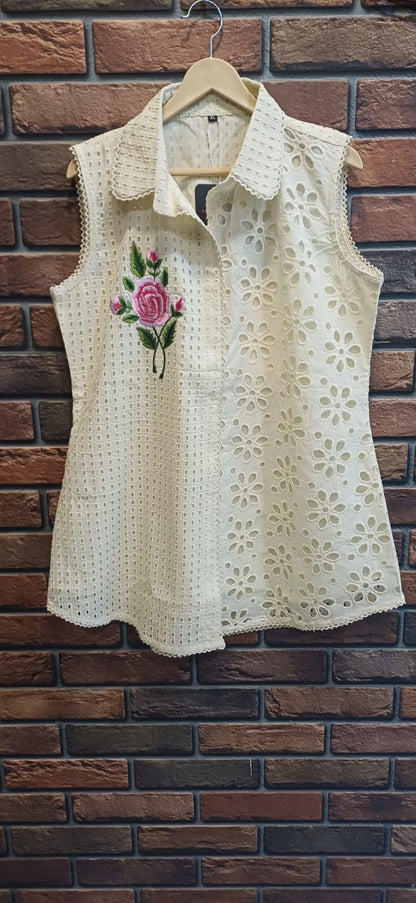 Cream Floral Embroidered Co-ord Set