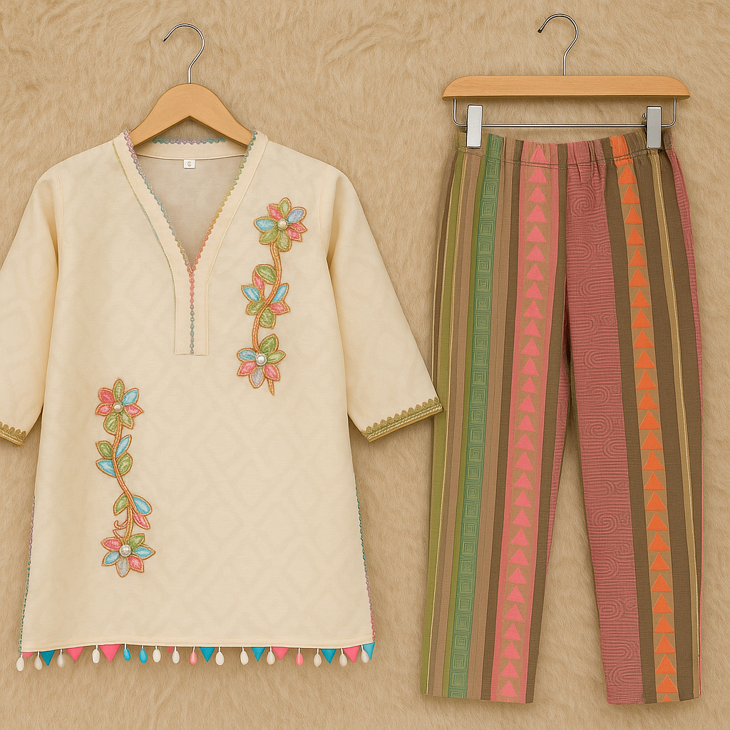 Pastel Embellished Jacquard Cotton Co-ord Set