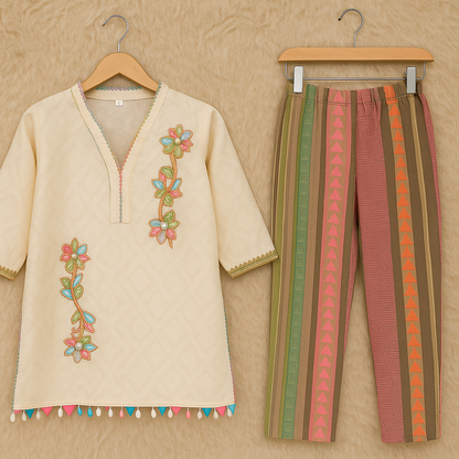 Pastel Embellished Jacquard Cotton Co-ord Set