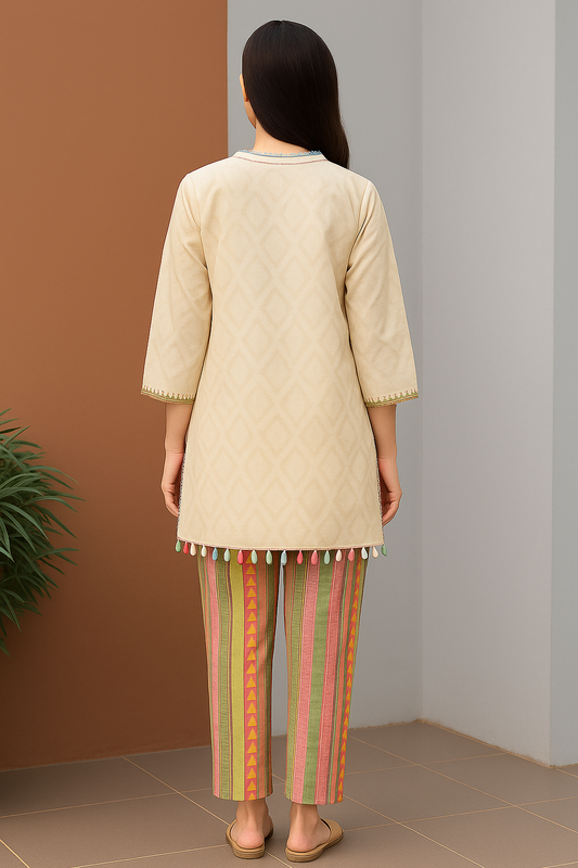 Pastel Embellished Jacquard Cotton Co-ord Set