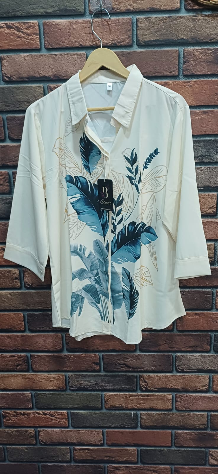 Tropical Leaf Print Plus Size Georgette Shirt