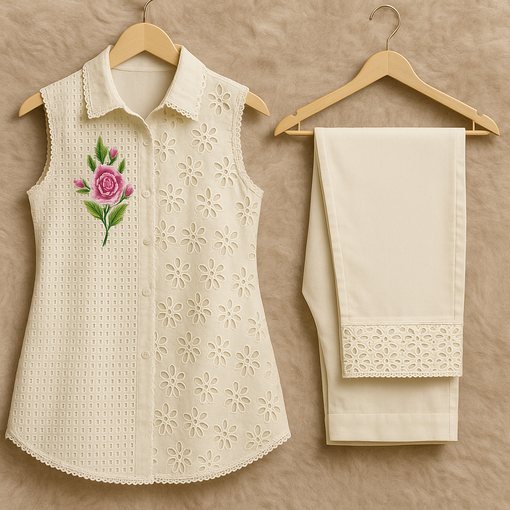 Cream Floral Embroidered Co-ord Set 2