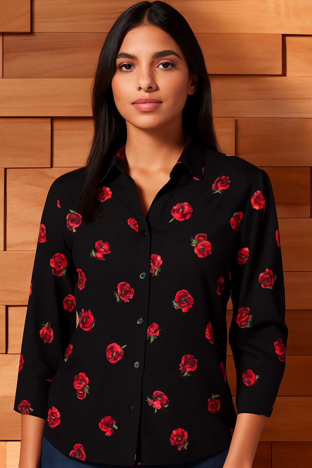 Floral Print Black Georgette Shirt