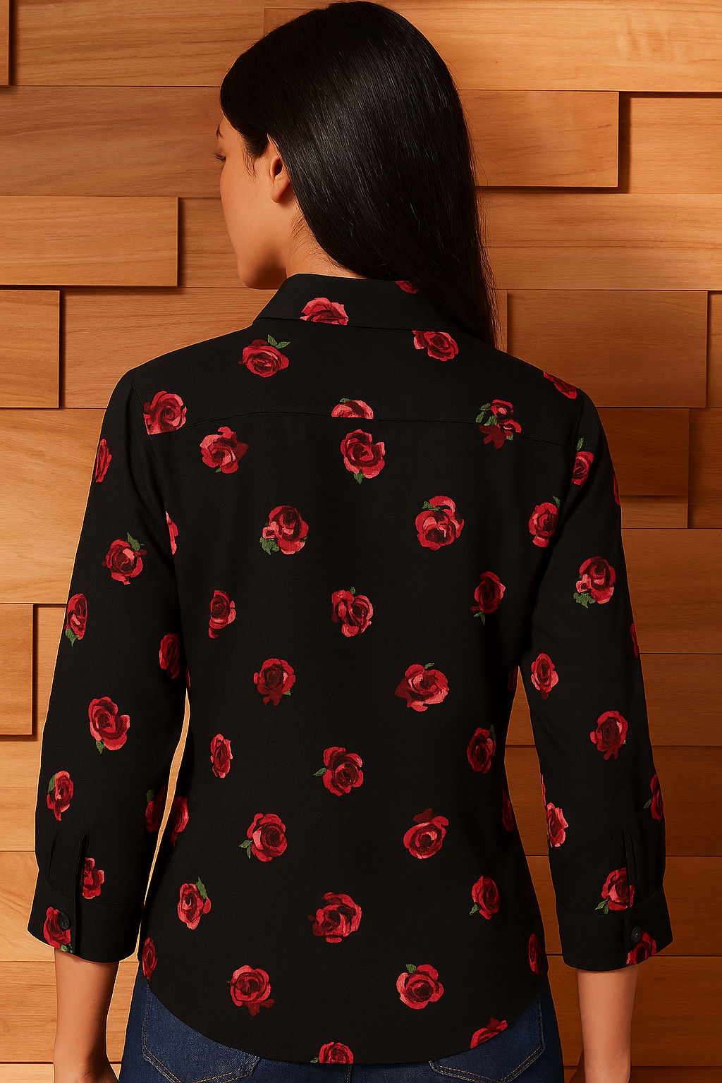 Floral Print Black Georgette Shirt 1
