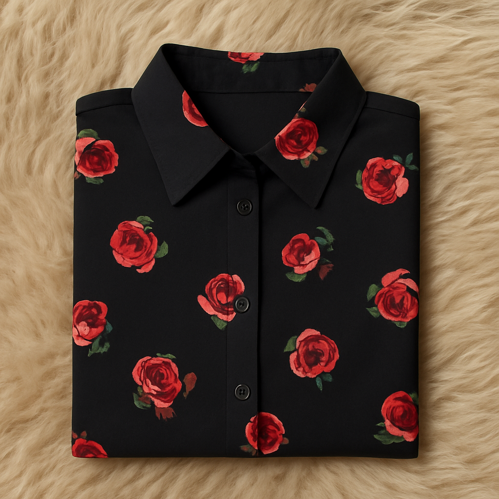 Floral Print Black Georgette Shirt 2