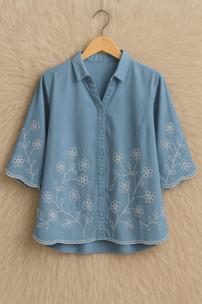 Embroidered Denim A-Line Shirt