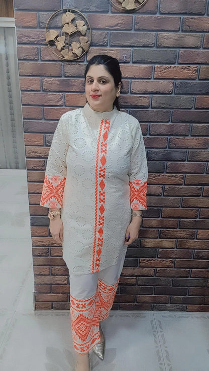 Embroidered Schiffli Cotton Co-ord Set